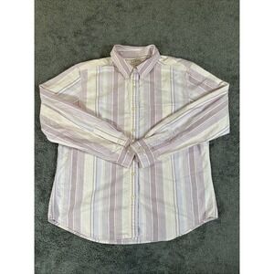 Men's LL Bean Long Sleeve Size L Reg Pink Strip Button Down Shirt Plaid Preppy